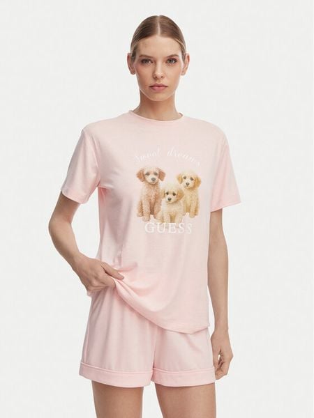 Guess Piżama O6GX05 KH110 Różowy jasny Relaxed Fit. Czerwone piżamy damskie Guess, s, z aplikacjami, z syntetyku, bez ramiączek. Za 264.99 zł.