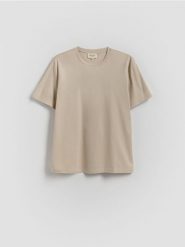 T-shirt regular z domieszką modalu - beżowy. Brązowe t-shirty męskie Reserved, l, bez wzorów, z bawełny, bez kołnierzyka. W wyprzedaży za 89.99 zł.