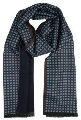 Elegancki Szalik Bawełniany - Alties - Niebieski Wzór na Brązowym Tle. Niebieskie szaliki męskie Alties, na zimę, bez wzorów, z bawełny. Za 99.00 zł.