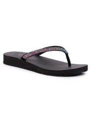 Skechers Japonki Shine Away 32918/BKMT Czarny. Czarne klapki damskie Skechers, bez wzorów, z materiału, bez obcasa. Za 149.99 zł.