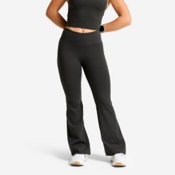 Legginsy sportowe damskie Domyos Shape flare. Szare legginsy sportowe damskie DOMYOS, l, bez wzorów, z lycry, z podwyższonym stanem, na fitness i siłownię. Za 129.99 zł.
