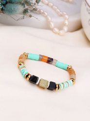 Charlize Pozłacana bransoletka z jaspisami i kamieniami ozdobnymi rozmiar: onesize. Brązowe bransoletki damskie Charlize, pozłacane. Za 91.34 zł.