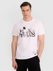 4F T-shirt regular z nadrukiem siatkarskim męski - biały M. Białe t-shirty męskie 4f, l, bez wzorów, z bawełny, bez kołnierzyka. Za 69.99 zł.