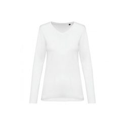 Damska koszulka z długim rękawem suprima v-neck Kariban Premium. Białe t-shirty damskie KARIBAN, bez wzorów, z bawełny, bez kołnierzyka. Za 136.00 zł.