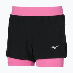 Spodenki do biegania damskie Mizuno ER 2IN1. Czarne szorty damskie Mizuno, bez wzorów, sportowe. Za 119.99 zł.