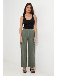 Lin Passion Lniane spodnie w kolorze khaki rozmiar: 34/36. Brązowe spodnie materiałowe damskie Lin Passion, bez wzorów, ze lnu, z podwyższonym stanem. Za 135.49 zł.