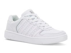 Sneakersy męskie K-Swiss Court Palisades buty sportowe skórzane białe. Białe buty sportowe na co dzień męskie K-Swiss, bez zapięcia, na fitness i siłownię. Za 139.00 zł.