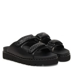 Klapki KARL LAGERFELD. Czarne klapki damskie Karl Lagerfeld, bez wzorów, bez obcasa. Za 716.99 zł.