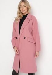 Ciemnoróżowy Płaszcz Dwurzędowy Długi Swane. Czerwone płaszcze damskie Born2be, l, bez wzorów, eleganckie. Za 199.99 zł.
