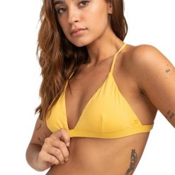 Góra od stroju kąpielowego Billabong Sol Searcher Cross Back. Żółte bikini damskie Billabong, bez wzorów. Za 83.99 zł.