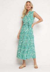 Zielona Wiskozowa Sukienka z Gumką w Talii o Rozkloszowanym Kroju Vladena. Zielone sukienki damskie Born2be, na co dzień, l, bez wzorów, z wiskozy, eleganckie, bez kołnierzyka, bez ramiączek, maxi, proste. Za 89.99 zł.