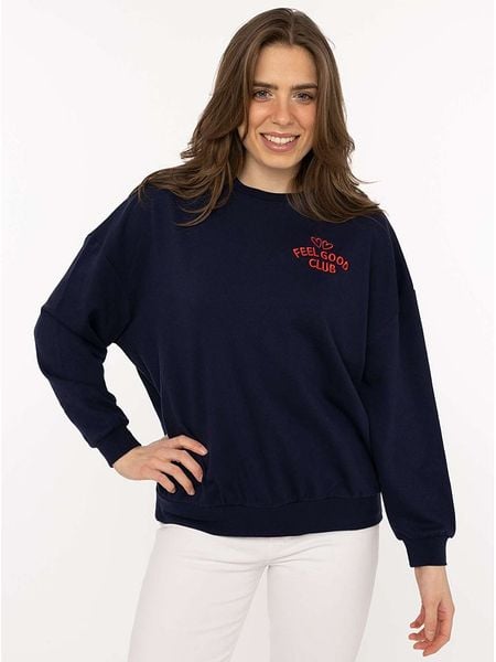 Zwillingsherz Bluza "Feel Good Club" w kolorze granatowym rozmiar: L/XL. Niebieskie bluzy bez kaptura damskie Zwillingsherz, l, z bawełny. Za 170.87 zł.