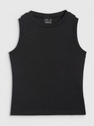 4F Top slim gładki damski - czarny XS. Czarne topy damskie 4f, xs, bez wzorów, z bawełny, bez kołnierzyka. Za 39.99 zł.