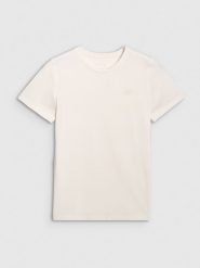 4F Koszulka treningowa regular szybkoschnąca damska - beżowa M. Brązowe bluzki sportowe damskie 4f, m, bez wzorów, z elastanu, bez ramiączek. Za 79.99 zł.
