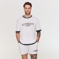Szorty męskie fitness oversize ze sznurkiem Varsity szare. Szare szorty sportowe męskie GYMBEAM, l, z bawełny, na fitness i siłownię. Za 105.90 zł.