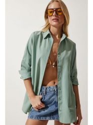 Happiness Istanbul Koszula w kolorze zielonym rozmiar: 42. Zielone koszule damskie Happiness Istanbul, bez wzorów, bez kołnierzyka, bez ramiączek. Za 60.99 zł.