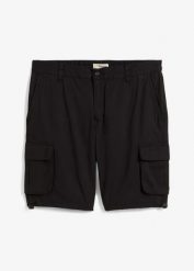 Bermudy bojówki z elastyczną gumką w talii, regular fit. Czarne szorty męskie bonprix, bez wzorów. Za 119.99 zł.