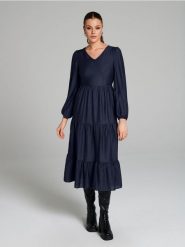 Sukienka midi z efektem stopniowania - mid blue. Niebieskie sukienki damskie Sinsay, l, bez wzorów, bez kołnierzyka, bez ramiączek, midi. Za 42.99 zł.