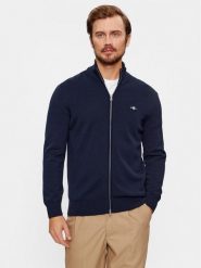 Gant Kardigan Casual Cotton Zip 8030164 Granatowy Regular Fit. Niebieskie kardigany męskie Gant, m, bez wzorów, z bawełny, casualowe, bez kołnierzyka. Za 449.99 zł.