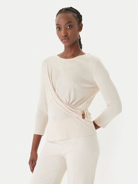 Rinascimento Bluzka CFC0127695003 Beżowy Slim Fit. Brązowe bluzki damskie RINASCIMENTO, s, bez wzorów, z syntetyku, bez kołnierzyka, bez ramiączek. Za 381.99 zł.