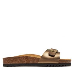 Klapki Scholl. Brązowe klapki damskie Scholl, bez wzorów, bez obcasa. Za 209.99 zł.