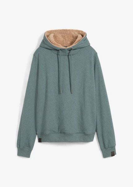 Bluza ocieplana z kapturem, na podszewce z polaru baranka. Zielone bluzy z kapturem damskie bonprix, z polaru. Za 144.99 zł.