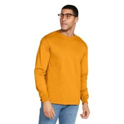 Ultra Bawełniana Koszulka Z Długim Rękawem Unisex Dla Dorosłych. Żółte bluzki damskie Gildan, xl, bez wzorów, z bawełny, sportowe, bez kołnierzyka, bez ramiączek. Za 77.99 zł.