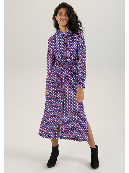 Aniston Sukienka w kolorze niebiesko-czerwonym rozmiar: 48. Czerwone sukienki damskie Aniston, bez wzorów, z tkaniny, bez kołnierzyka, bez ramiączek, maxi, rozkloszowane. Za 61.17 zł.