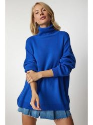 Happiness Istanbul Sweter w kolorze niebieskim rozmiar: onesize. Niebieskie golfy damskie Happiness Istanbul, bez wzorów, ze splotem, bez ramiączek. Za 78.10 zł.