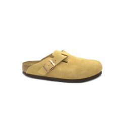 Klapki damskie Birkenstock boston vl. Brązowe klapki damskie Birkenstock, bez wzorów, z materiału, bez obcasa. Za 635.85 zł.