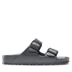 Klapki Birkenstock. Szare klapki damskie Birkenstock, bez wzorów, bez obcasa. Za 239.99 zł.