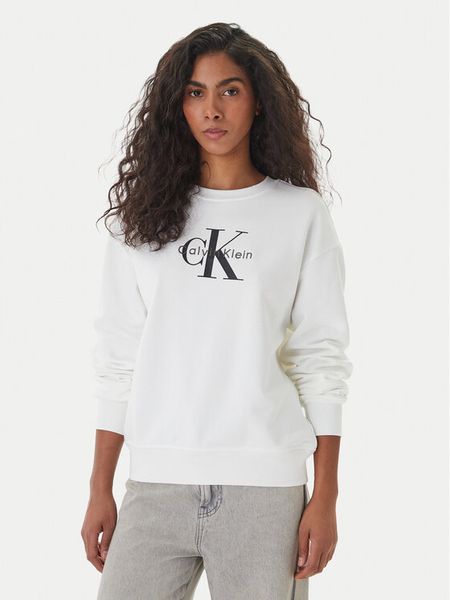 Calvin Klein Bluza Monologo LV047B234G Biały Relaxed Fit. Białe bluzy bez kaptura damskie CALVIN KLEIN, xs, z bawełny. Za 276.99 zł.