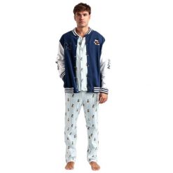 Ciepła kurtka Disney Mickey New York. Niebieskie kurtki męskie Disney, l, bez wzorów, z bawełny, bez kaptura. Za 215.75 zł.
