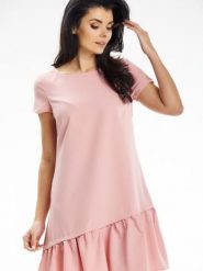 Sukienka Model A644 Powder Pink - awama. Różowe sukienki damskie Awama, na lato, l, bez wzorów, z elastanu, z asymetrycznym kołnierzem, bez ramiączek, mini, asymetryczne. Za 247.31 zł.