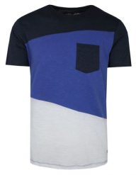 T-Shirt Granatowo-Chabrowy w Pasy, z Kieszonką, Męski, Koszulka, Krótki Rękaw, U-neck. Niebieskie t-shirty męskie Porthal, na lato, l, bez wzorów, z bawełny, bez kołnierzyka. Za 115.00 zł.