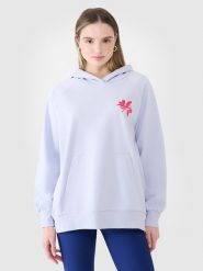 4F Bluza dresowa oversize nierozpinana z kapturem damska - niebieska M/L. Niebieskie bluzy z kapturem damskie 4f, l, z bawełny. W wyprzedaży za 99.99 zł.