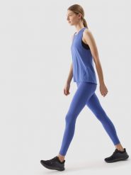 4F Legginsy treningowe z materiału z recyklingu damskie - granatowe XS. Niebieskie legginsy damskie 4f, l, bez wzorów, z dzianiny. W wyprzedaży za 69.99 zł.