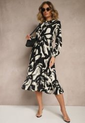 Czarna Sukienka z Bawełną i Abstrakcyjnym Wzorem Tersedi. Czarne sukienki damskie Renee, na co dzień, m, bez wzorów, z bawełny, eleganckie, bez kołnierzyka, bez ramiączek, midi. Za 89.99 zł.