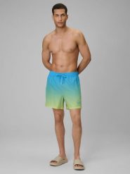 4F Spodenki plażowe boardshorty męskie - niebieskie M. Niebieskie szorty męskie 4f, bez wzorów, z materiału. Za 99.99 zł.