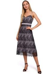 Made of emotion Sukienka w kolorze szaro-czarnym rozmiar: L. Czarne sukienki damskie Made Of Emotion, l, bez wzorów, z koronki, bez kołnierzyka, bez ramiączek, midi, rozkloszowane. Za 92.21 zł.