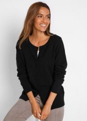 Sweter rozpinany basic z bawełny z recyklingu. Niebieskie kardigany damskie bonprix, bez wzorów, z bawełny. Za 57.99 zł.