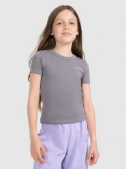 4F Crop top slim z nadrukiem dziewczęcy - szary 164 (13-14 lat). Szare koszulki dziewczęce 4f, m, bez wzorów, z bawełny, bez ramiączek. Za 39.99 zł.