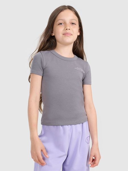 4F Crop top slim z nadrukiem dziewczęcy - szary 164 (13-14 lat). Szare koszulki dziewczęce 4f, m, bez wzorów, z bawełny, bez ramiączek. Za 39.99 zł.
