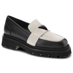 Półbuty damskie Chebello, gładka cholewka z kontrastowym paskiem na podbiciu wsuwany fason bez sznurowania, czarno-białe, 2848. Czarne półbuty damskie CheBello, bez wzorów, ze skóry, klasyczne, bez obcasa. Za 289.00 zł.