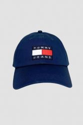 TOMMY JEANS Granatowa czapka z daszkiem. Niebieskie czapki męskie Tommy Jeans, bez wzorów, z jeansu. W wyprzedaży za 176.99 zł.