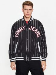 Tommy Jeans Kurtka bomber Pinstripe DM0DM15917 Czarny Relaxed Fit. Czarne kurtki męskie Tommy Jeans, l, bez wzorów, z jeansu, bez kaptura. Za 689.99 zł.