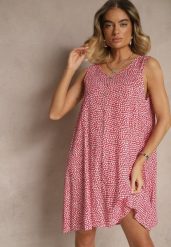Czerwona Sukienka Rozkloszowana z Bawełny z Guzikami i Kwiatami Lisariela. Czerwone sukienki damskie Renee, na co dzień, l, bez wzorów, z bawełny, eleganckie, bez kołnierzyka, bez ramiączek, mini, proste. Za 39.99 zł.