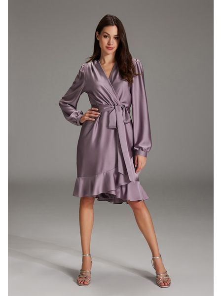 SWING Sukienka w kolorze fioletowym rozmiar: 38. Różowe sukienki damskie Swing, bez wzorów, z tkaniny, z asymetrycznym kołnierzem, bez ramiączek, midi, asymetryczne. Za 227.31 zł.