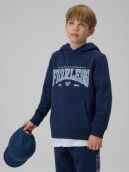 Bluza dresowa regular z kapturem chłopięca 4F 4FJRSS26TSWSM2637. Niebieskie bluzy z kapturem męskie 4f, z bawełny. Za 80.99 zł.