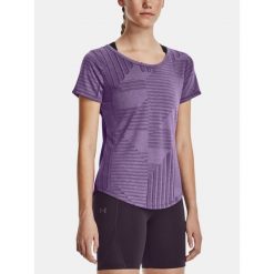 T-Shirt Koszulka Damska Do Biegania Under Armour Sportowa Treningowa. Fioletowe bluzki sportowe damskie Under Armour, bez kołnierzyka, bez ramiączek. Za 239.99 zł.